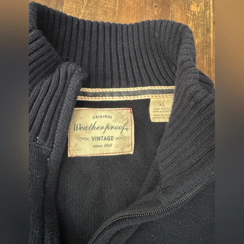 Weatherproof Vintage Men's Navy Sweater with Nordic Pattern